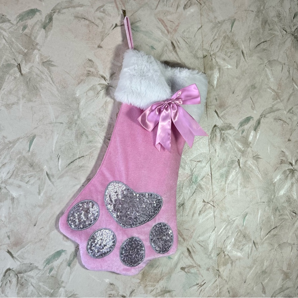 Juicy Couture Lux Stocking Velour Fur Bow Sequin Pet Pink Christmas Pinkmas RARE